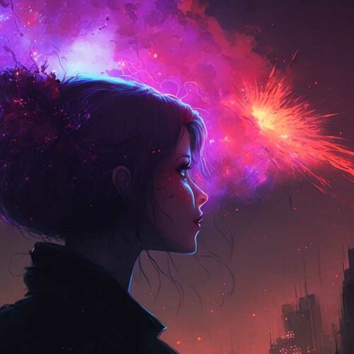 An unforgettable image of a girl captivated by a firework in the sky, offering insights into brain science.