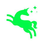 A green unicorn with stunning mental focus, gracefully jumping on a vibrant green background.