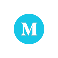 The letter m in a blue circle.